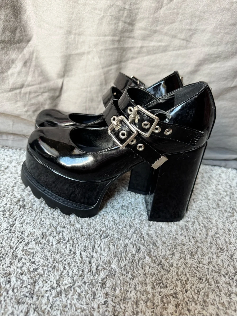 Glossy Black Patent Platform Mary Jane Shoes